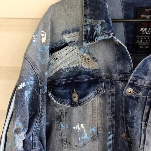 JORDAN CRAIG DISTRESSED DENIM JACKET SZ 5 XL - Picture 5 of 6